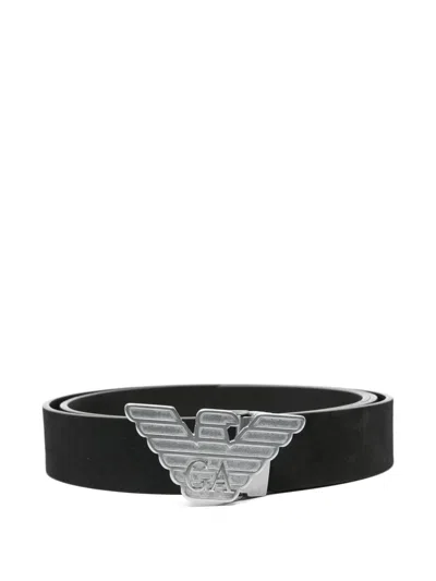 EMPORIO ARMANI EAGLE-BUCKLE LEATHER BELT