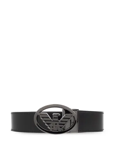 Emporio Armani Eagle-buckle Leather Belt In Black