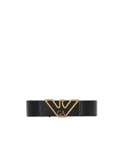 Emporio Armani Eagle-buckle Leather Belt In Black