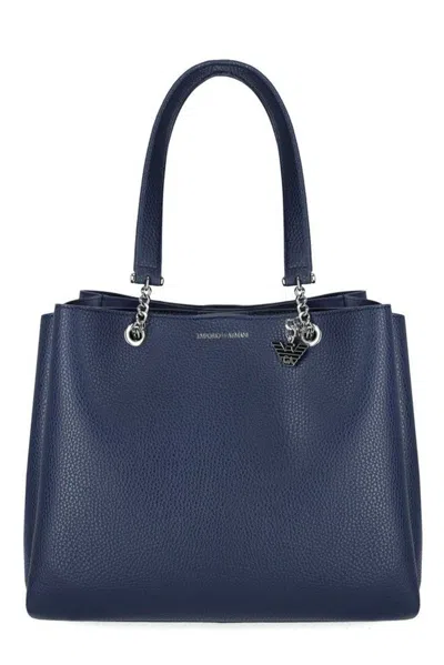 Emporio Armani Eagle Charm Palmellato Shopper Bag In Navy