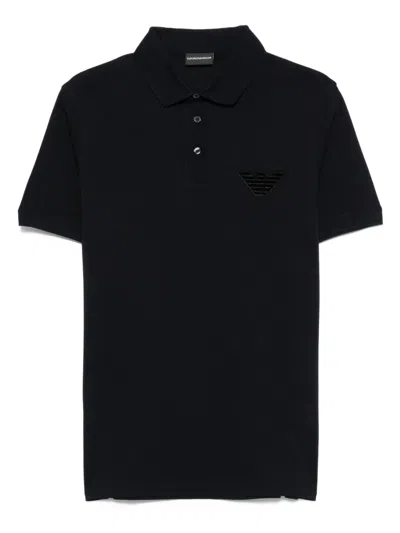 Emporio Armani Leather Collar Quilted Polo Shirt In Black
