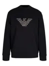 Emporio Armani Crewneck Sweatshirt With Oversized Embroidered Logo In Double Jersey In Blue
