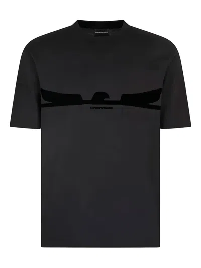 EMPORIO ARMANI EAGLE-EMBLEM VELVET-PANEL T-SHIRT