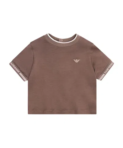 Emporio Armani Eagle-embroidered Jersey T-shirt In Brown