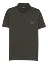 Emporio Armani Piqué Jersey Polo Shirt With Eagle Patch In Gray