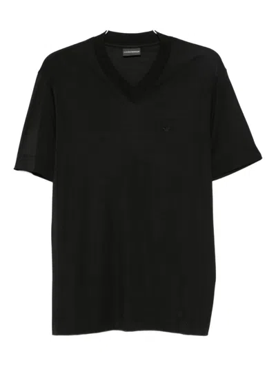 Emporio Armani Eagle-embroidered T-shirt In Black