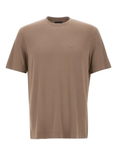 Emporio Armani Crew Neck Micro Eagle Embroidery T-shirt In Brown