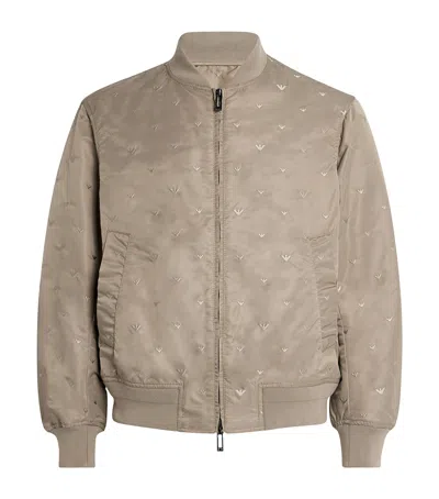 Emporio Armani Eagle Embroidery Bomber Jacket In Brown