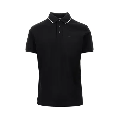 Emporio Armani Eagle Embroidery Piquet Polo Shirt In 0999
