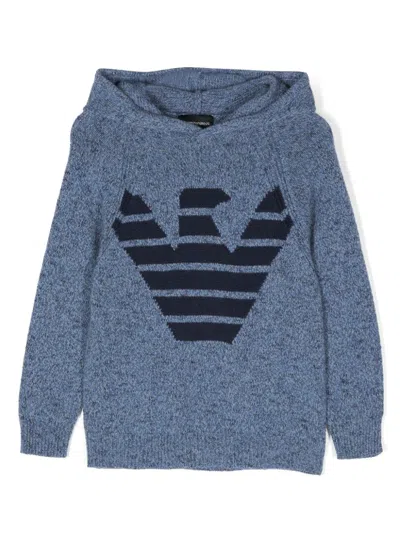 Emporio Armani Kids' Eagle-intarsia Hoodie In Blue