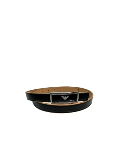 Emporio Armani Eagle Label Double-sided Belt In Black