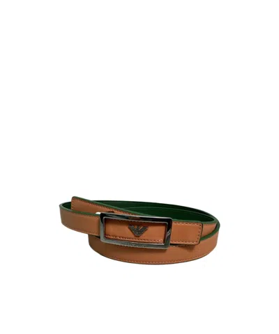 Emporio Armani Eagle Label Double-sided Belt In Brown