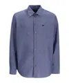 Emporio Armani Cotton Shirt With Button-down Collar And Cuffs In Blue