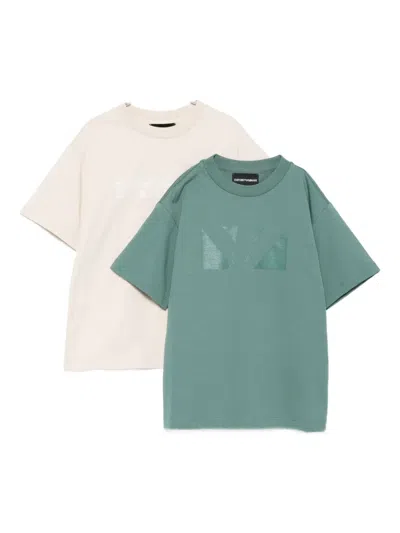 Emporio Armani Kids' Eagle-logo Cotton T-shirts (pack Of Two) In Green