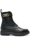 EMPORIO ARMANI EAGLE-LOGO LEATHER BOOTS