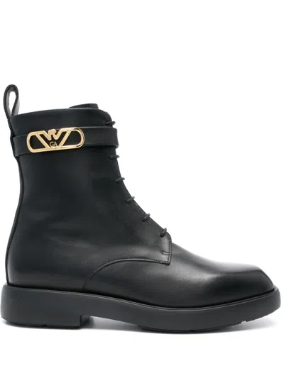 Emporio Armani Women's Leather Ankle Boots With Eagle Logo In Black