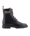 Emporio Armani Official Store Leather Lace-up Ankle Boots With Icon Logo Strap In Black