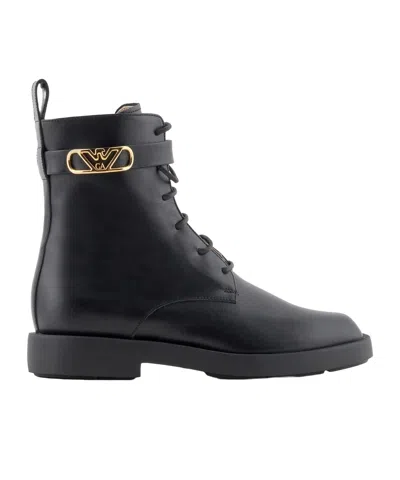 EMPORIO ARMANI EAGLE-LOGO LEATHER BOOTS
