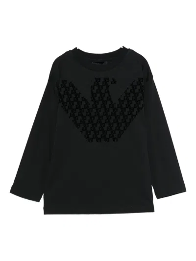 Emporio Armani Kids' Eagle-logo Long-sleeve Top In Blue