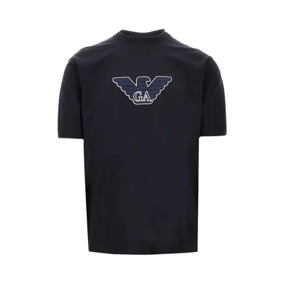 Emporio Armani Eagle Logo Lyocell-blend T-shirt In Blue