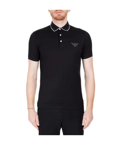 Emporio Armani Eagle Logo Pattern Polo Shirt In Black
