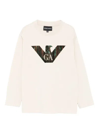 Emporio Armani Kids' Eagle Logo-print Long-sleeve Sweatshirt In Neutral