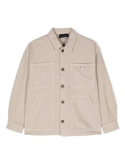 Emporio Armani Kids' Eagle-motif Cotton Shirt Jacket In Neutrals