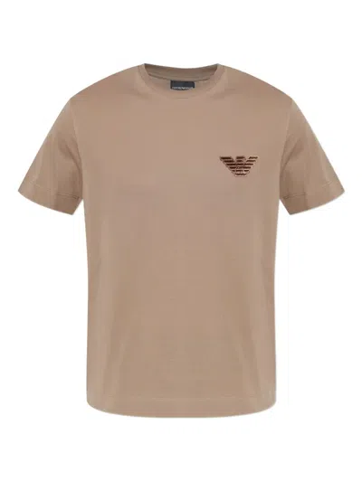 Emporio Armani Eagle-patch Cotton T-shirt In Brown