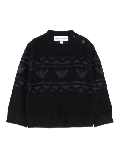Emporio Armani Babies' Eagle-pattern Knitted Sweater In Blue