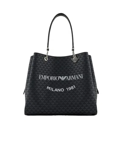 Emporio Armani Eagle Pattern Shoulder Bag In Black