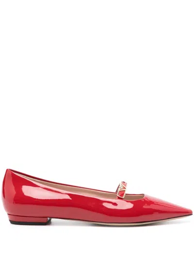 Emporio Armani Pointed-toe Ballerinas In Patent Leather With An Eagle Plate In Red