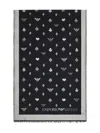 Emporio Armani Double-sided Wool-blend Stole With Jacquard Pattern In Black