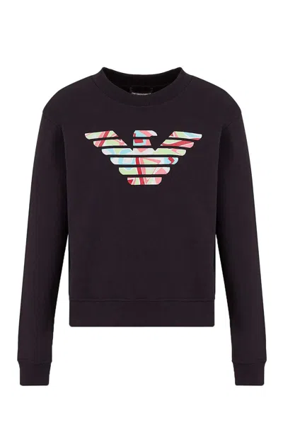 Emporio Armani Eagle Standard Round-neck Sweater In Black