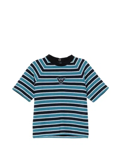 Emporio Armani Babies' Eagle Striped T-shirt In Blue