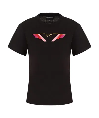 Emporio Armani Eagle Wing Pattern T-shirt In Black
