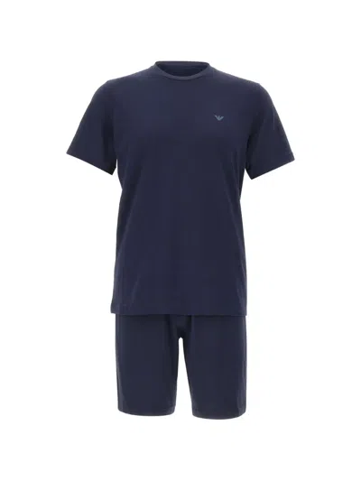 Emporio Armani Eagle-logo T-shirt Pyjama Set In Blue