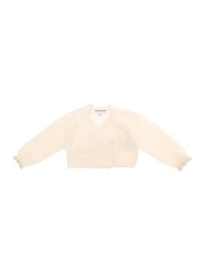 Emporio Armani Beige Sweatshirt With V Neck And Elastic Cuffs In Cotton Baby