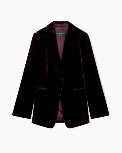 Emporio Armani Einreihiger Blazer Aus Fliessendem Samt In Burgundy