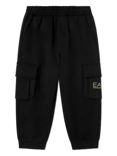 Emporio Armani Kids' Elastic-waist Cargo Trousers In Black