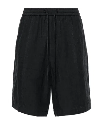 Emporio Armani Mid-rise Linen Shorts In Black