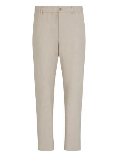 Emporio Armani Elastic-waistband Linen Trousers In White