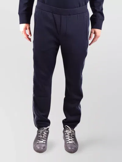 Emporio Armani Elastic Waistband Trousers With Side Stripe Detail In Blue