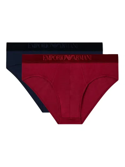 Emporio Armani Elasticated Logo Briefs (set Of Two) In Red