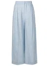 Emporio Armani Official Store Jaspé-linen Trousers With Elasticated Waist And Turn-ups In Blue