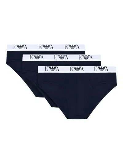 Emporio Armani Elasticated-waistband Logo-detailed Briefs (pack Of Three) In Blue