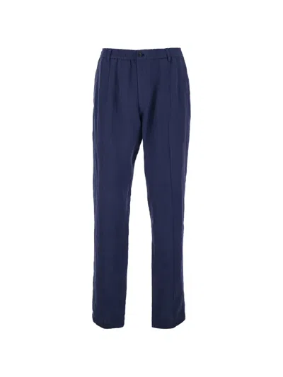 Emporio Armani Linen Trousers Side Pockets Back Pocket In Blue