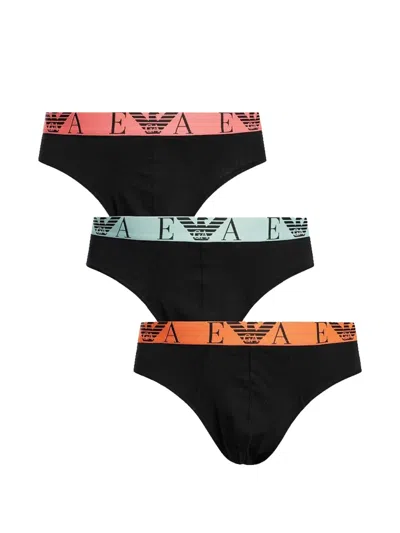 Emporio Armani Elasticated-waistband Logo-print Briefs (set Of Three) In Black