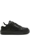 Emporio Armani Black Leather Sneakers With Contrasting Heel Tab In Black