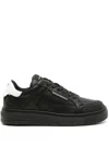 Emporio Armani Black Leather Sneakers With Contrasting Heel Tab In Black