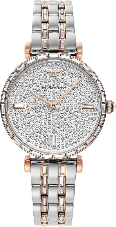 Emporio Armani Elegant Two-tone Crystal Pave Women's Watch In Silver
